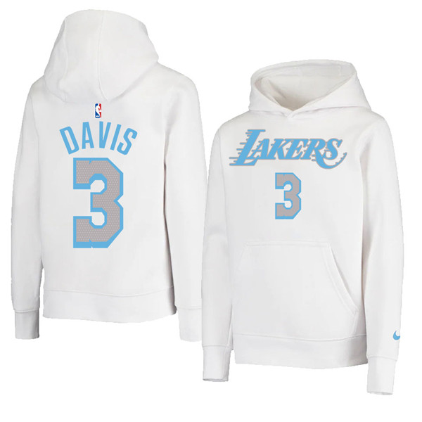 Men's White Los Angeles Lakers #3 Anthony Davis 2021 Pullover Hoodie